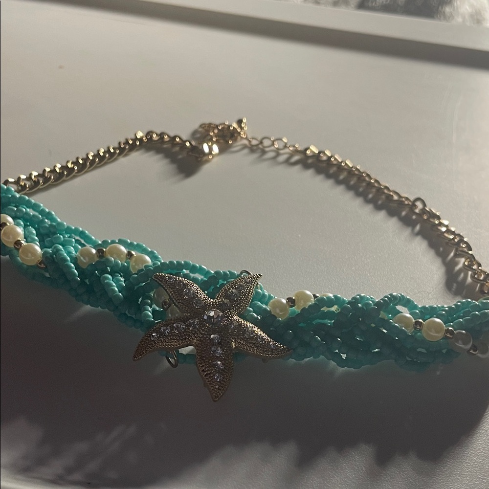 Turquoise Beaded Starfish Necklace with Pearls
